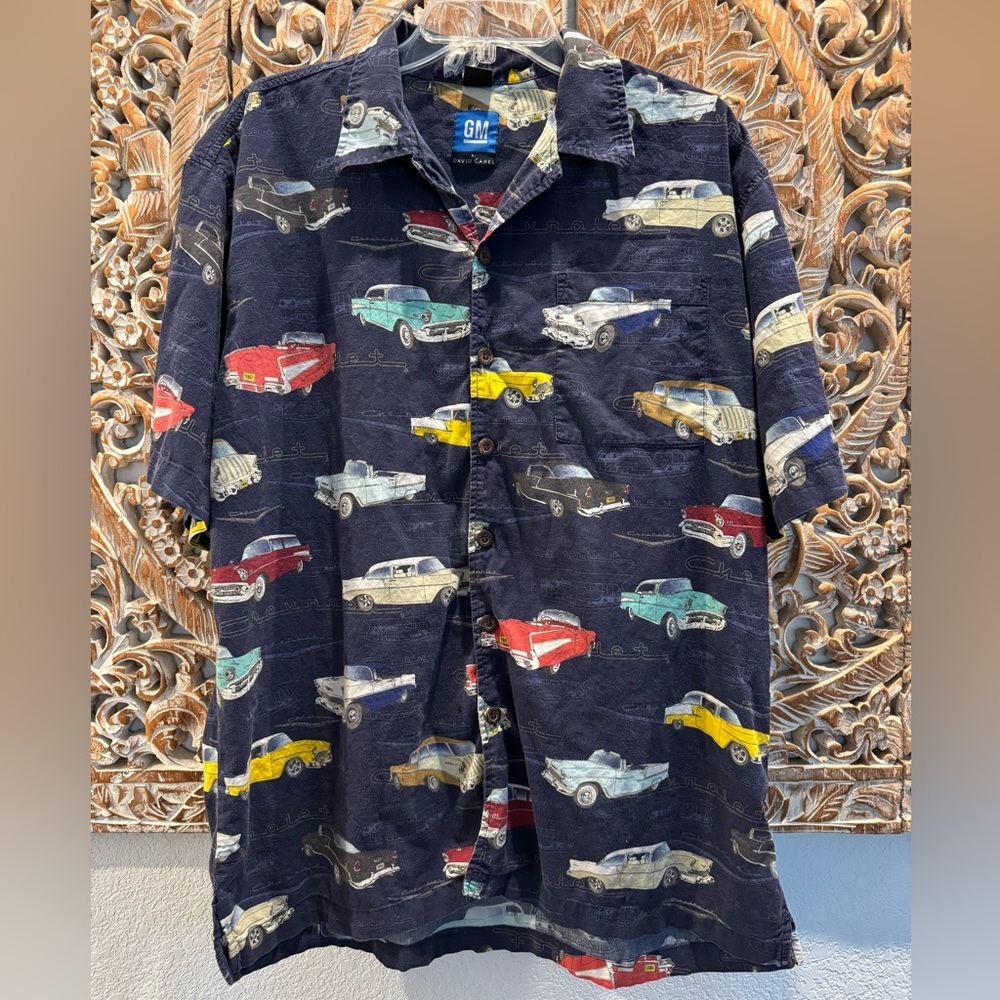 GM by David Carey Antique Cars Button Down Short Sleeve Shirt- size XL